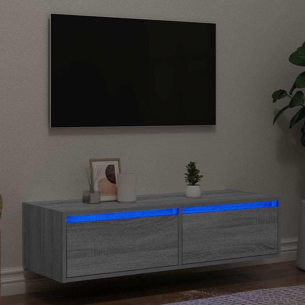 Mobile Porta TV con Luci LED Grigio Sonoma 100X35,5x25 cm - homemem39