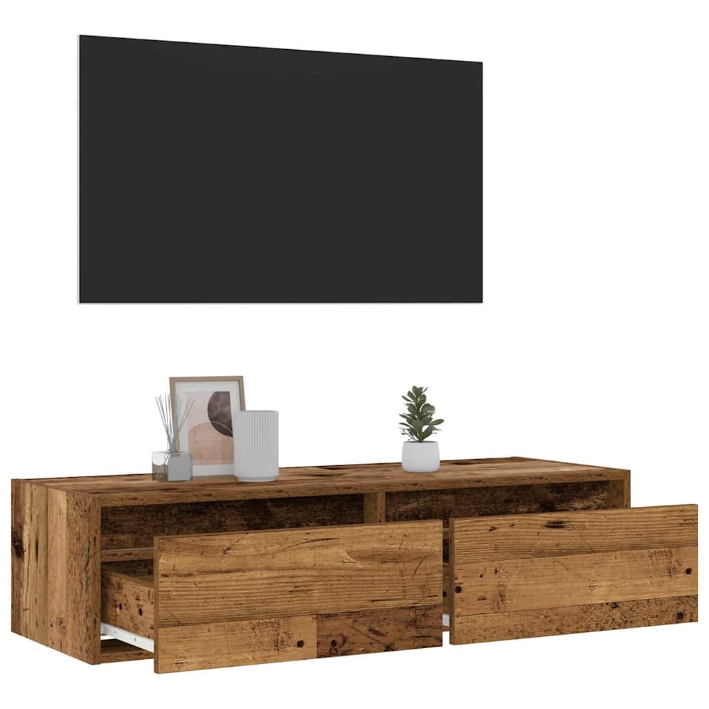 Mobile Porta TV con Luci LED Legno Vecchio 100X35,5x25 cm - homemem39