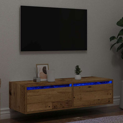 Mobile Porta TV con Luci LED Legno Vecchio 100X35,5x25 cm