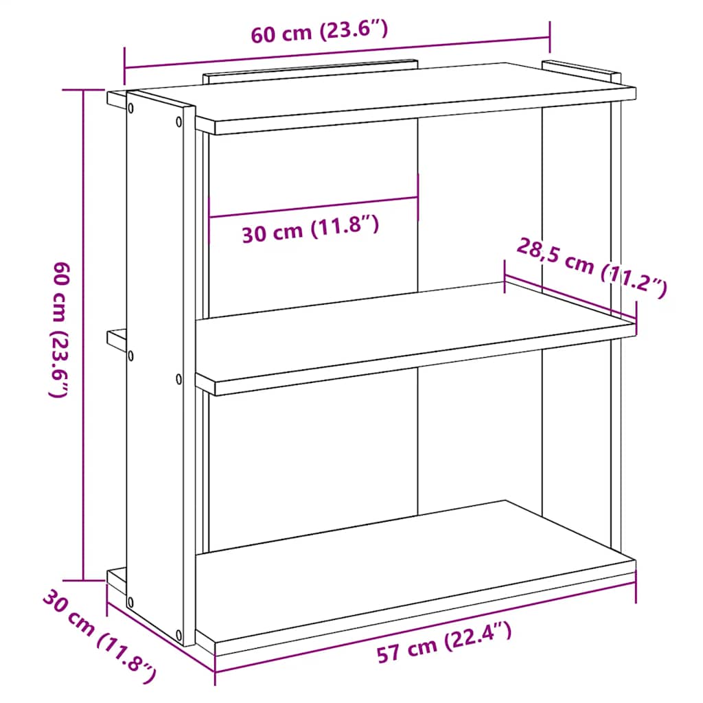 Libreria 3 Ripiani Rovere Sonoma 60x30x60 cm Legno Multistrato | homemem39