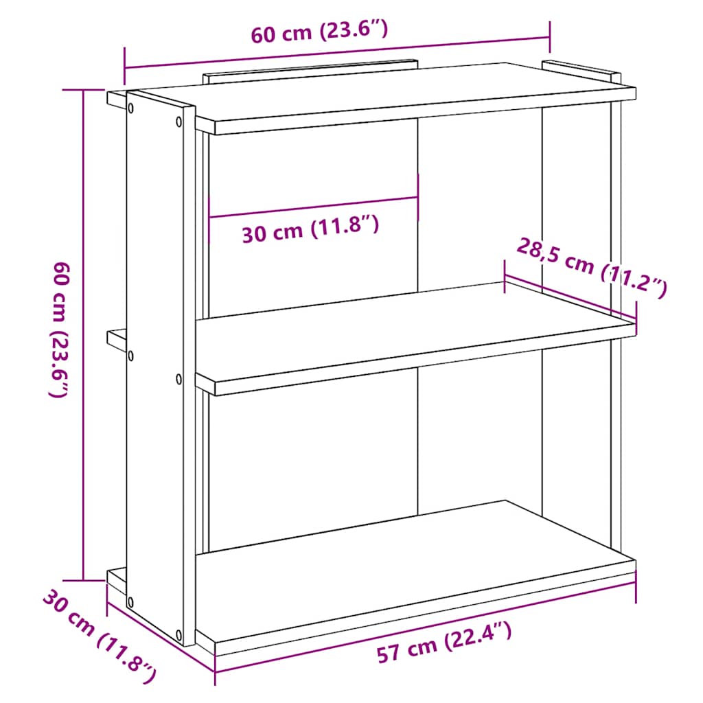 Libreria a 3 Ripiani Grigio Sonoma 60x30x60cm Legno Multistrato | homemem39