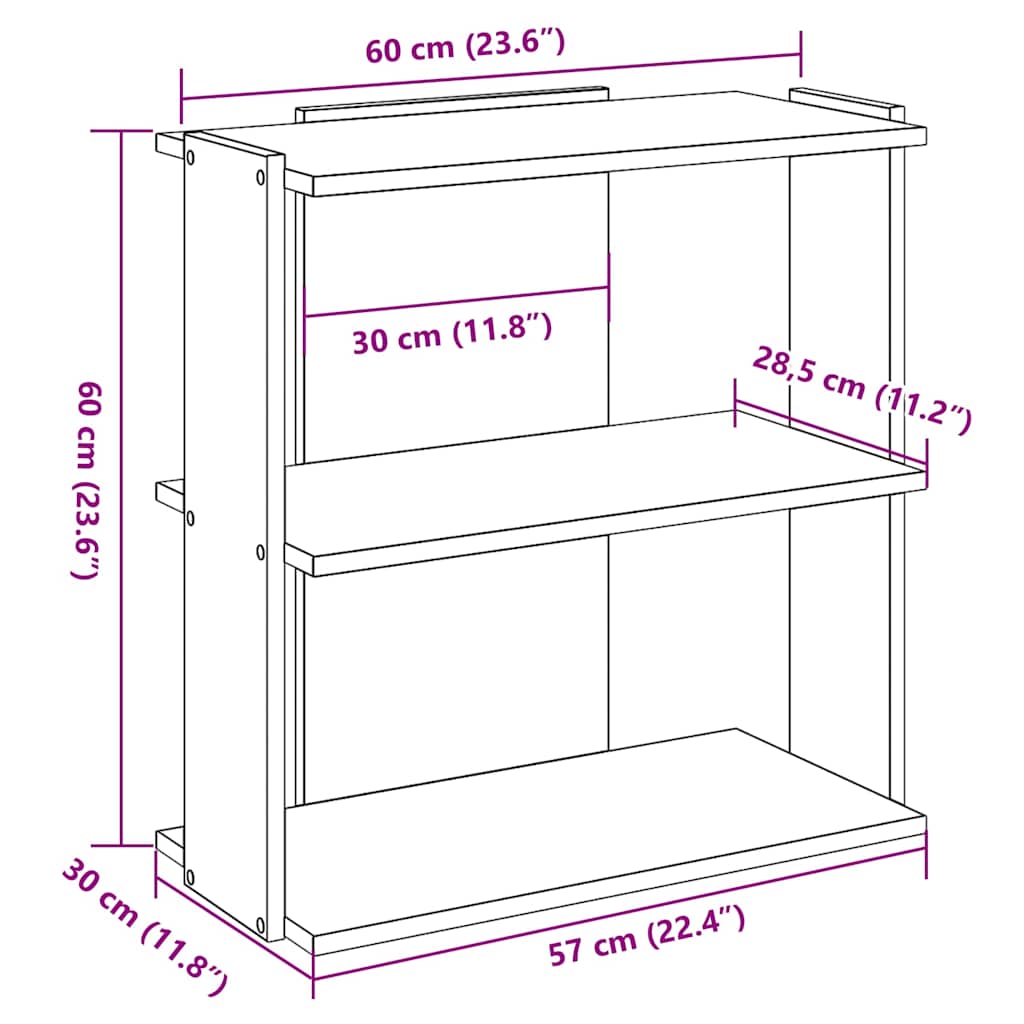 Libreria a 3 Ripiani Legno Vecchio 60x30x60cm Legno Multistrato | homemem39
