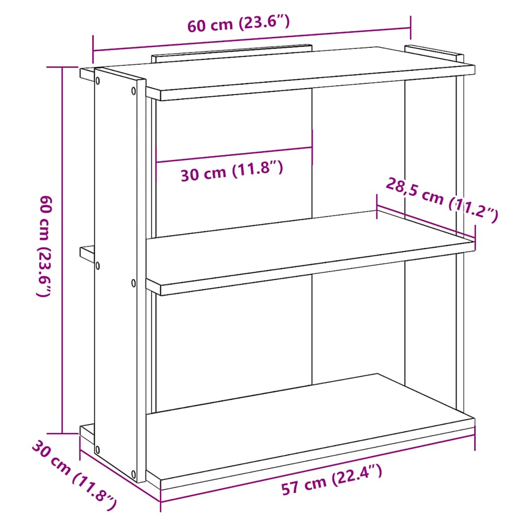 Libreria a 3 Ripiani Rovere Artigianale 60x30x60 cm | homemem39