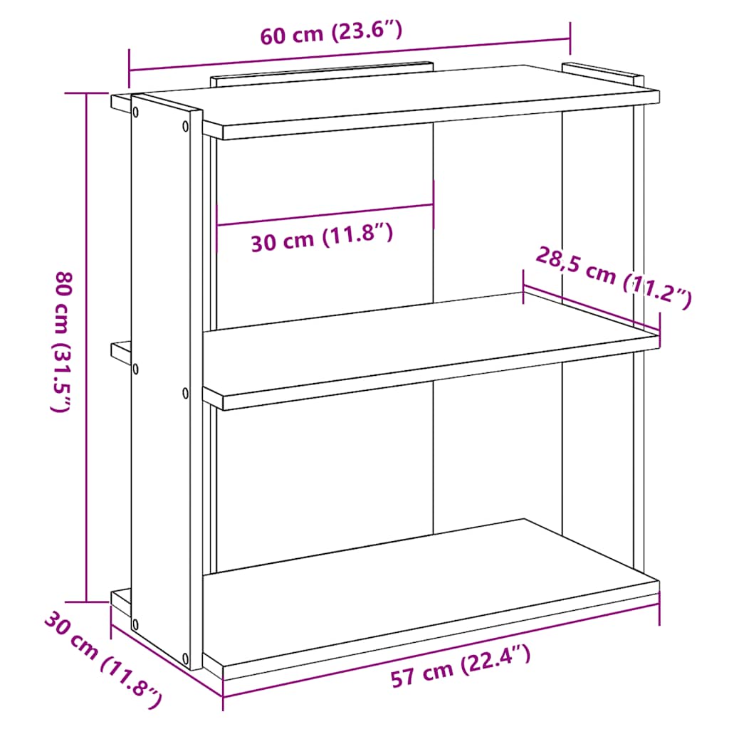 Libreria 3 Ripiani Rovere Sonoma 60x30x80 cm Legno Multistrato | homemem39