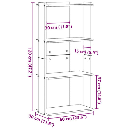 Libreria a 3 Ripiani Legno Vecchio 60x30x120 cm in Truciolato | homemem39