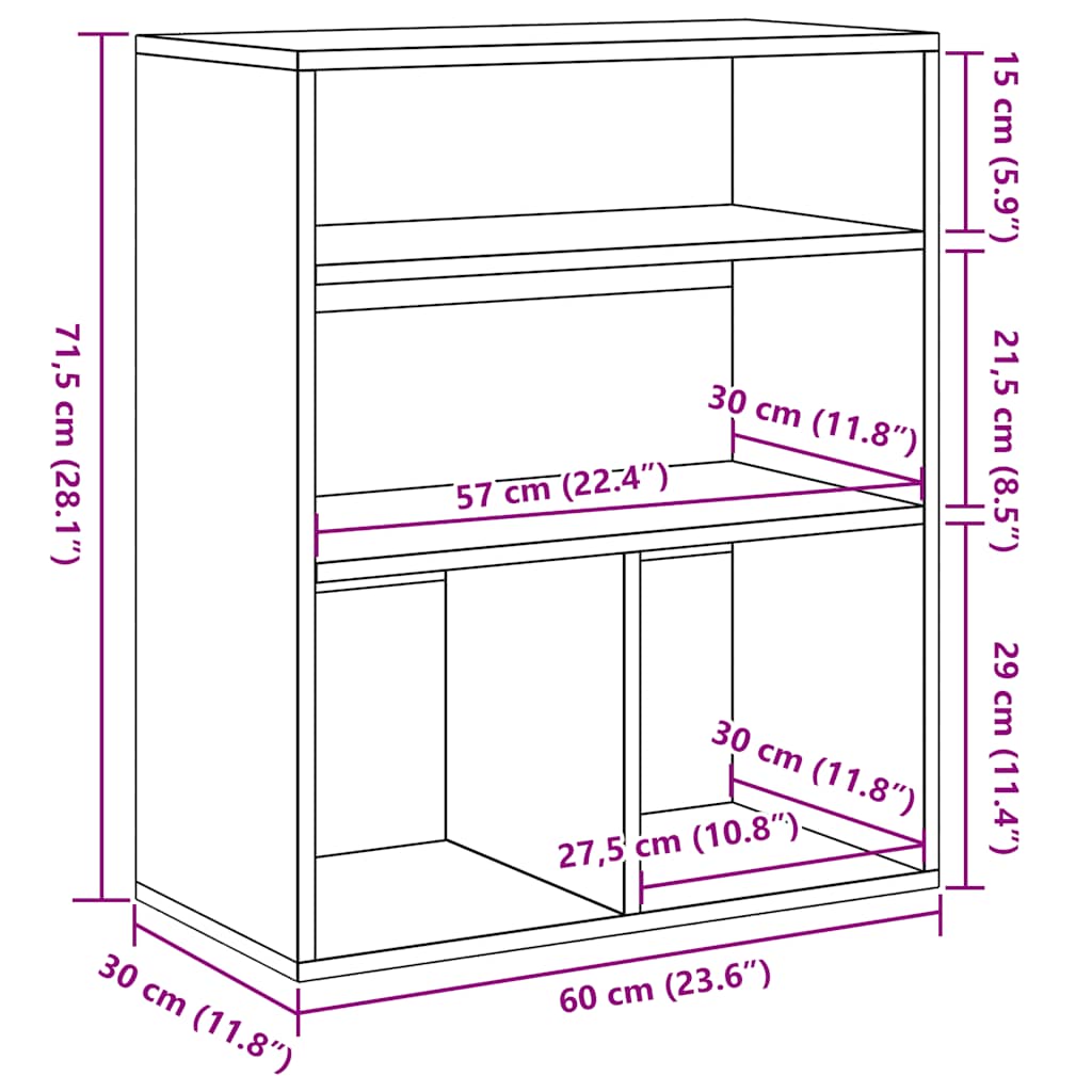 Libreria Grigio Cemento 60x30x71,5 cm in Legno Multistrato | homemem39