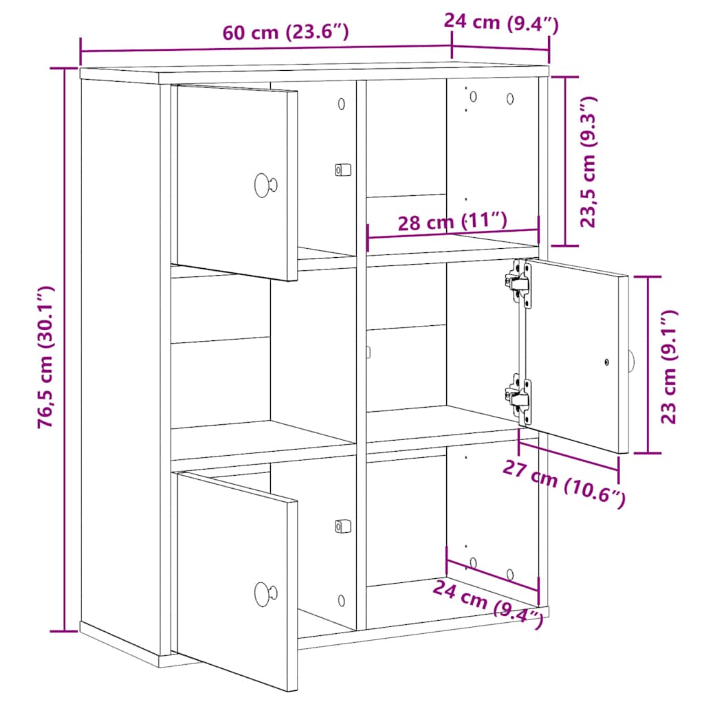 Libreria Rovere Nero 60x24x76,5 cm in Legno Multistrato | homemem39