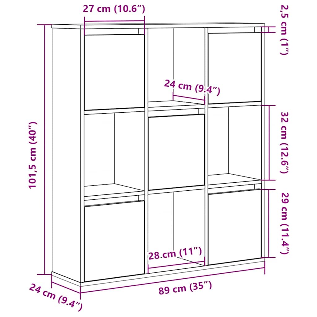 Libreria Grigio Sonoma 89x24x101,5 cm in Legno Multistrato | homemem39