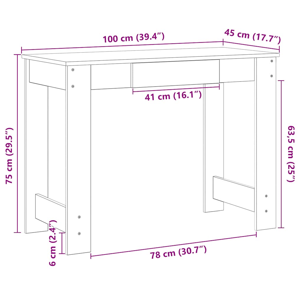 Scrivania Legno Vecchio 100x45x75 cm in Legno Multistrato
