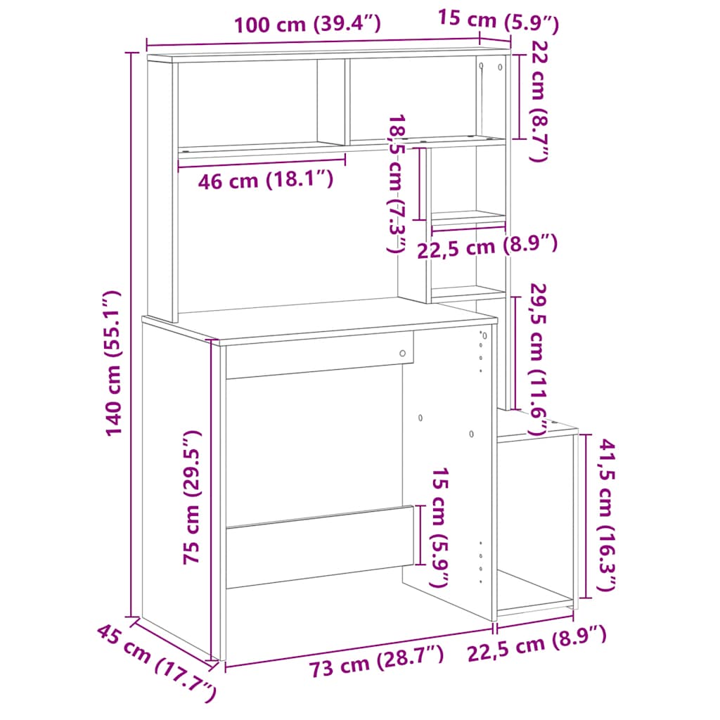 Scrivania con Mensole Nera 100x45x140 cm in Legno Multistrato | homemem39