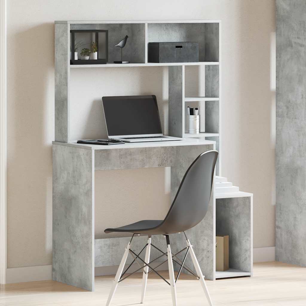 Scrivania Mensole Grigio Cemento 100x45x140cm Legno Multistrato - homemem39