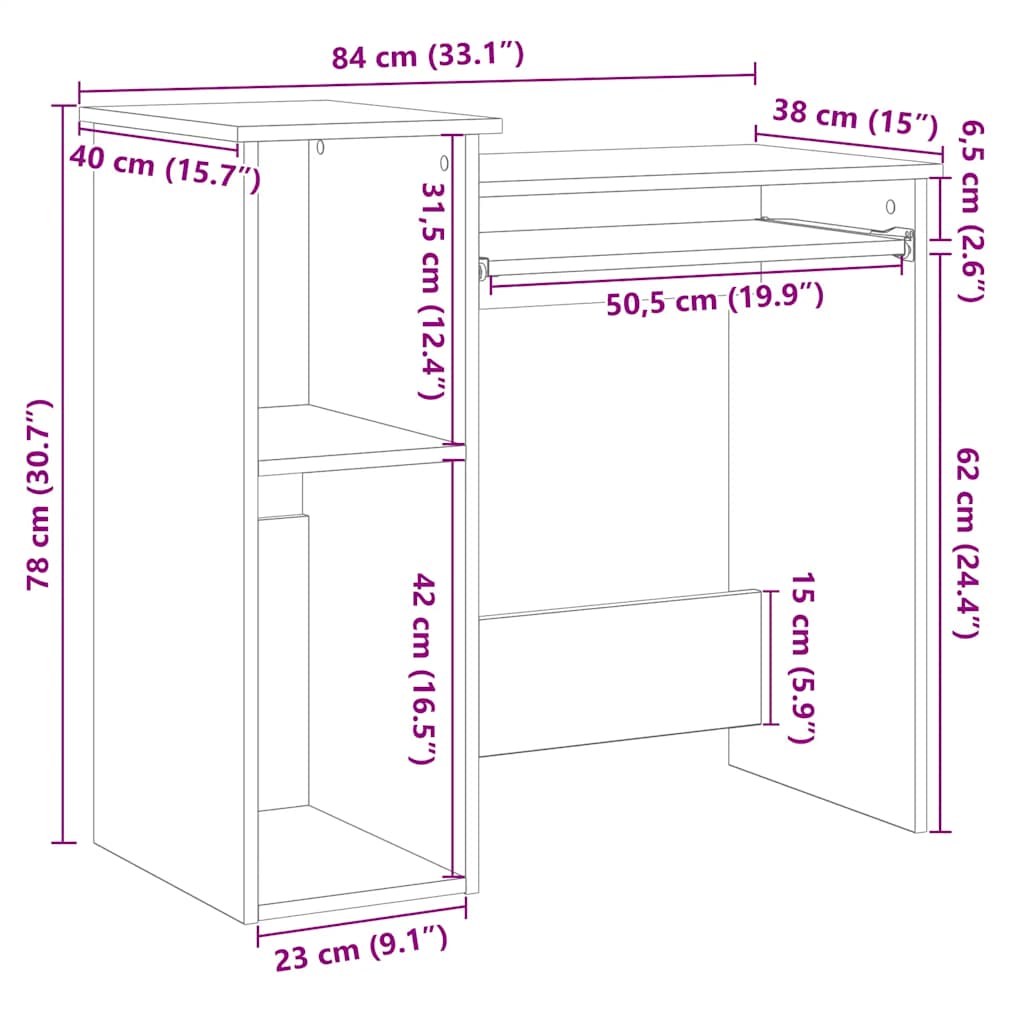 Scrivania con Mensole Nera 84x40x78 cm in Legno Multistrato | homemem39