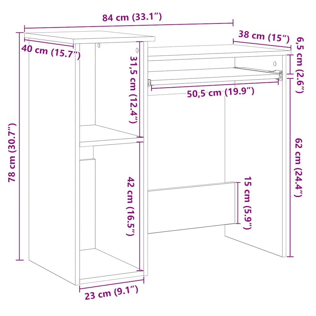 Scrivania Mensole Rovere Fumo 84x40x78 cm Legno Multistrato | homemem39