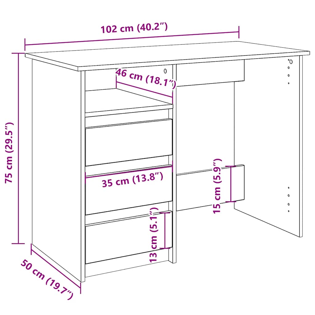 Scrivania Rovere Fumo 102x50x75 cm in Legno Multistrato | homemem39