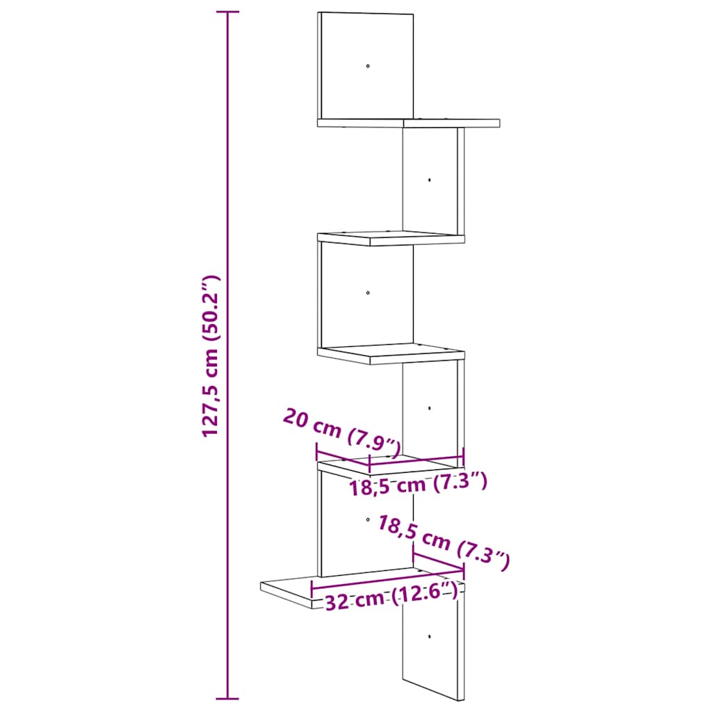 Scaffale Angolare Muro Bianco 32x32x127,5 cm Legno Multistrato | homemem39