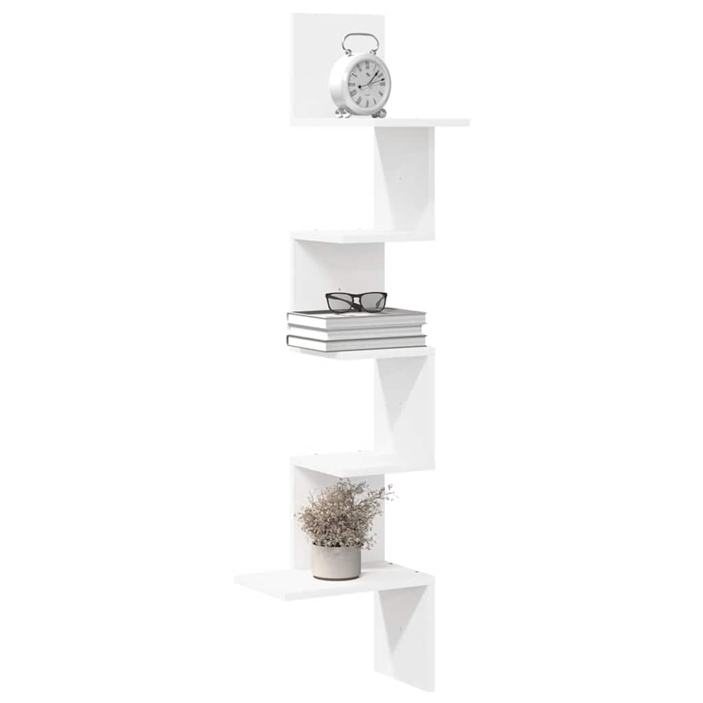 Scaffale Angolare Muro Bianco 32x32x127,5 cm Legno Multistrato | homemem39