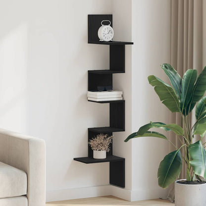 Scaffale Angolare Muro Nero 32x32x127,5 cm Legno Multistrato | homemem39