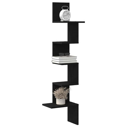Scaffale Angolare Muro Nero 32x32x127,5 cm Legno Multistrato | homemem39