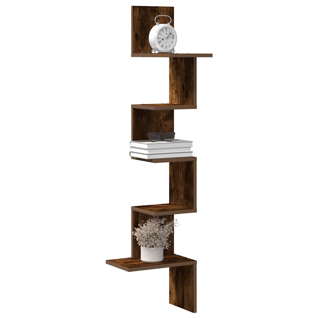 Scaffale Angolare a Muro Rovere Fumo 32x32x127,5 cm Truciolato | homemem39