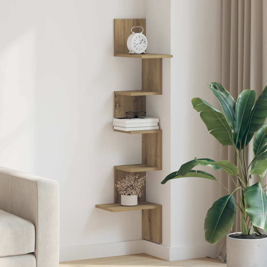 Scaffale Angolare Muro Rovere Artigianale 32x32x127,5 cm | homemem39