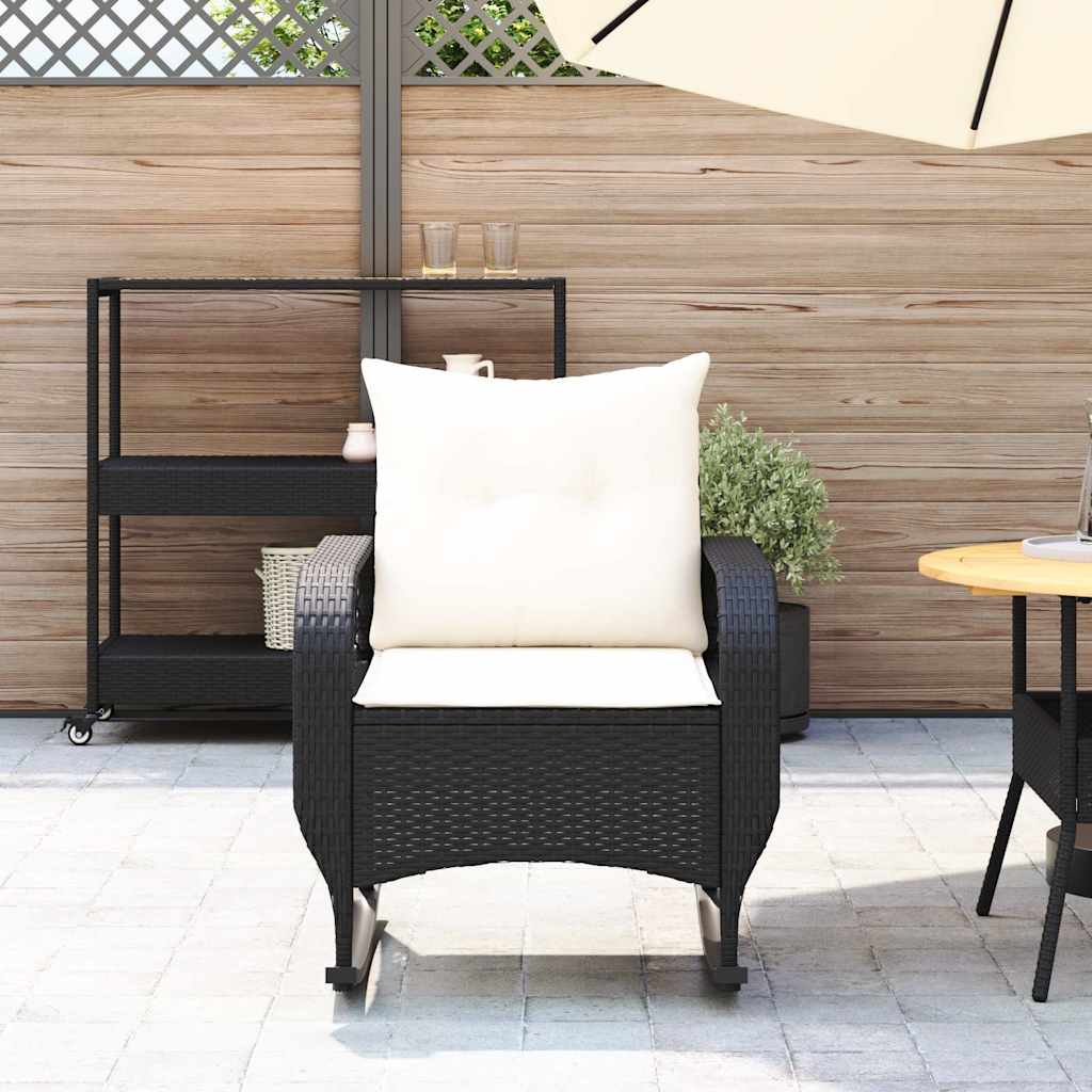 Sedia a Dondolo da Giardino con Cuscini in Polyrattan Nero - homemem39