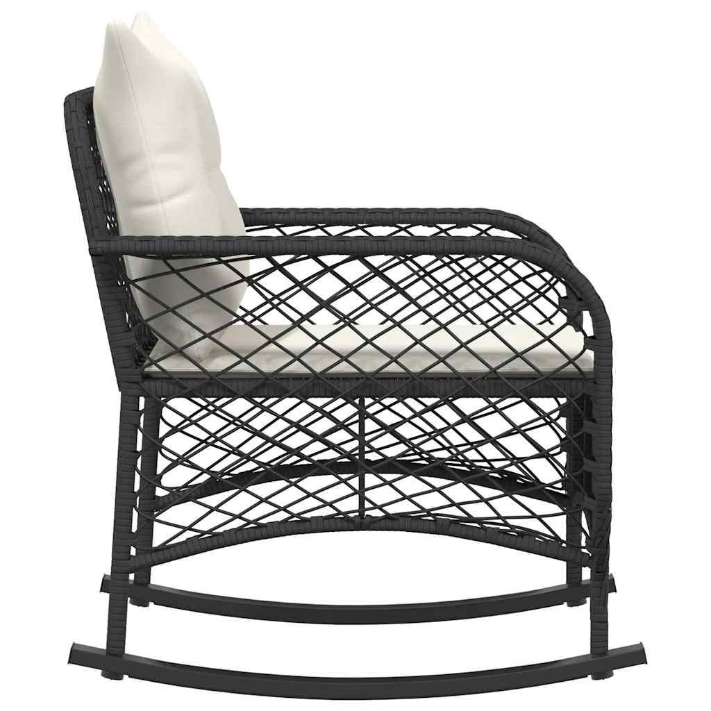 Sedia a Dondolo da Giardino con Cuscini in Polyrattan Nero - homemem39