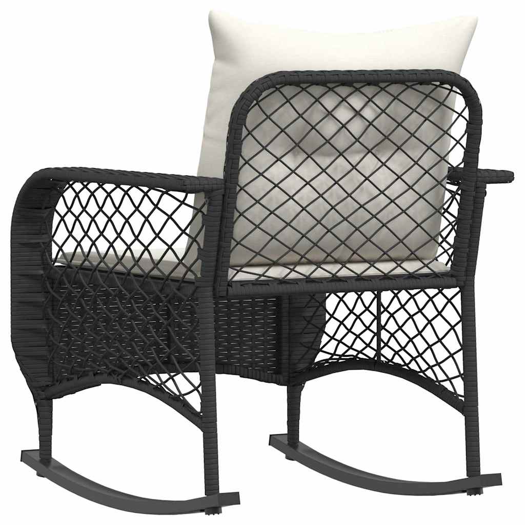 Sedia a Dondolo da Giardino con Cuscini in Polyrattan Nero - homemem39