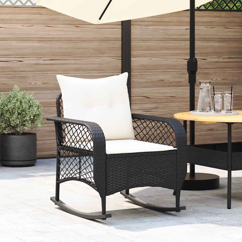 Sedia a Dondolo da Giardino con Cuscini in Polyrattan Nero - homemem39
