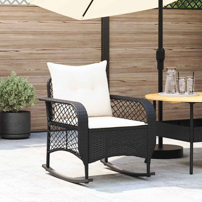Sedia a Dondolo da Giardino con Cuscini in Polyrattan Nero - homemem39