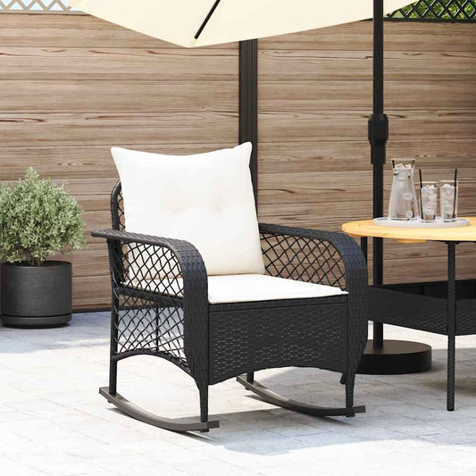 Sedia a Dondolo da Giardino con Cuscini in Polyrattan Nero - homemem39