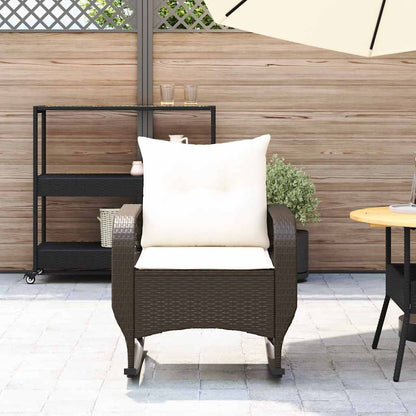 Sedia a Dondolo da Giardino con Cuscini in Polyrattan Marrone