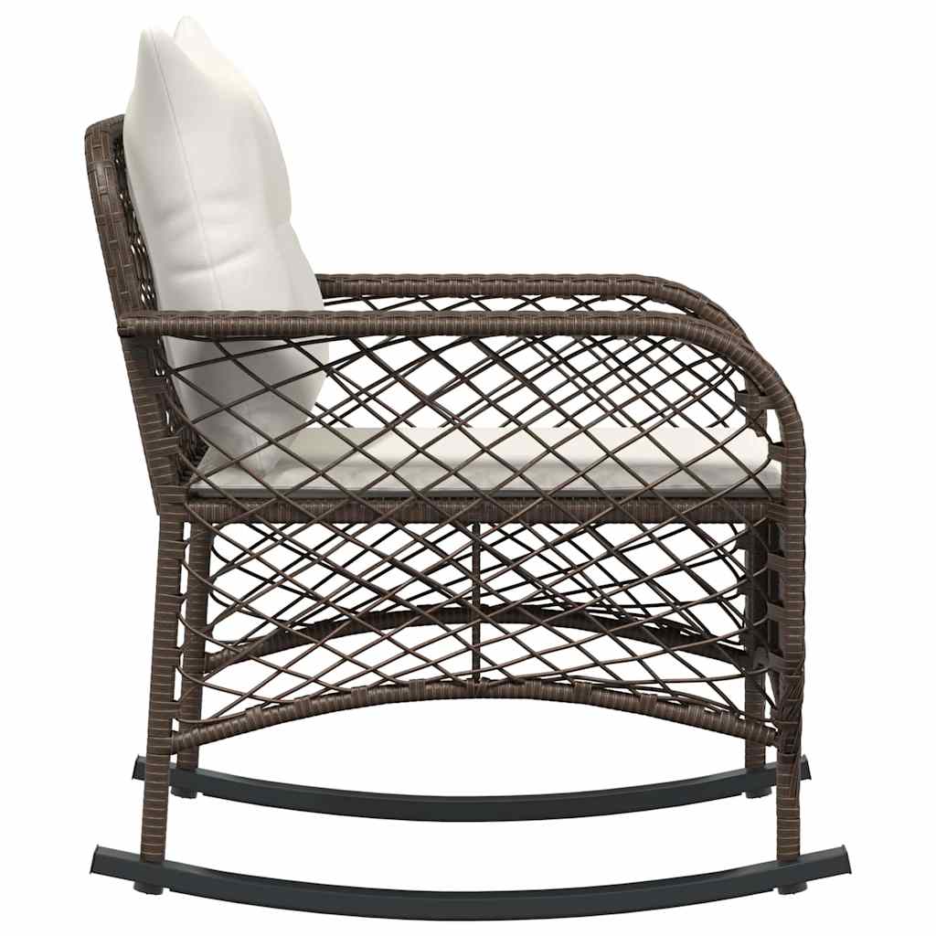 Sedia a Dondolo da Giardino con Cuscini in Polyrattan Marrone - homemem39