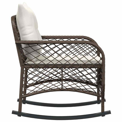 Sedia a Dondolo da Giardino con Cuscini in Polyrattan Marrone - homemem39