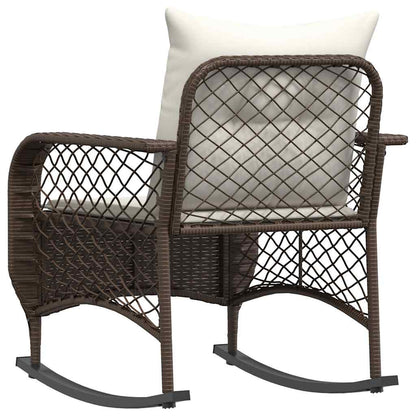 Sedia a Dondolo da Giardino con Cuscini in Polyrattan Marrone - homemem39