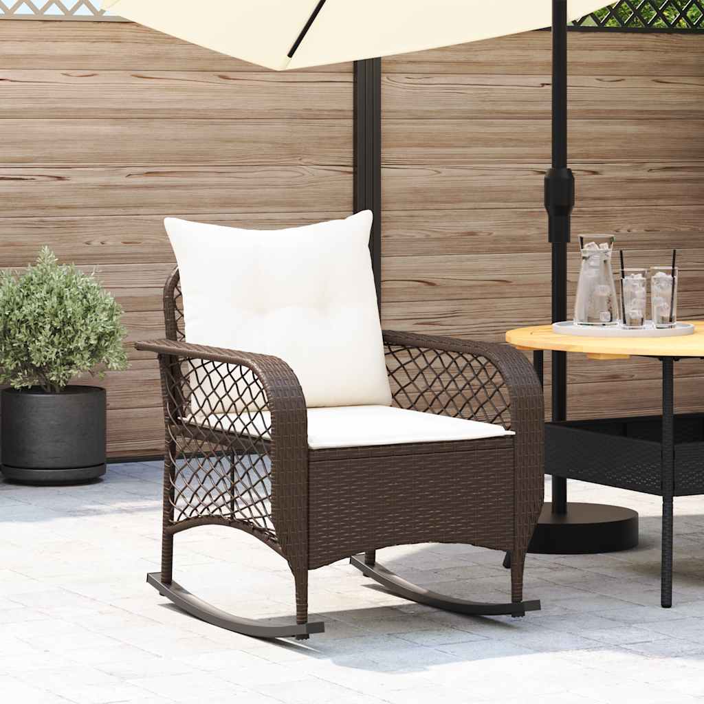 Sedia a Dondolo da Giardino con Cuscini in Polyrattan Marrone - homemem39