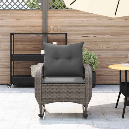 Sedia a Dondolo da Giardino con Cuscini in Polyrattan Grigio - homemem39