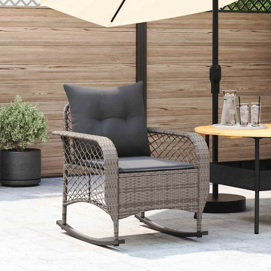 Sedia a Dondolo da Giardino con Cuscini in Polyrattan Grigio - homemem39