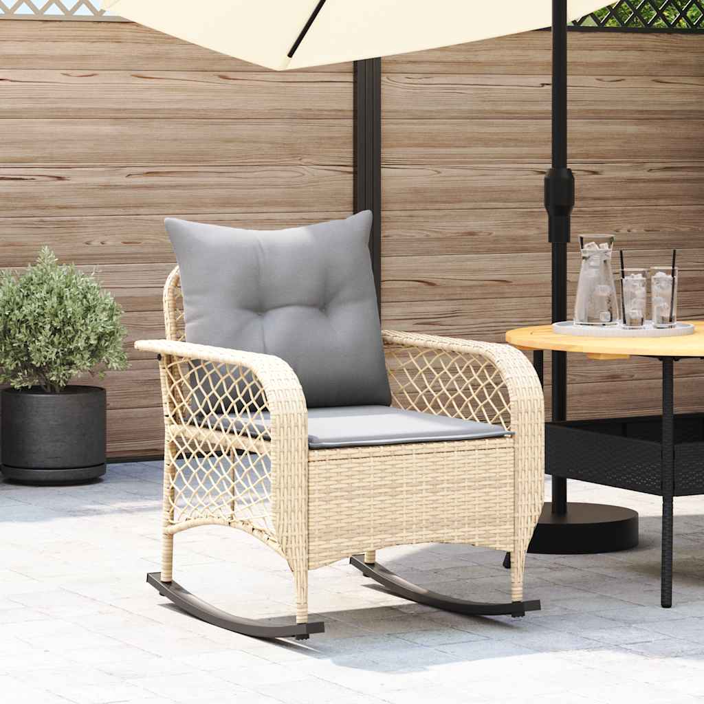 Sedia a Dondolo da Giardino con Cuscini in Polyrattan Beige - homemem39