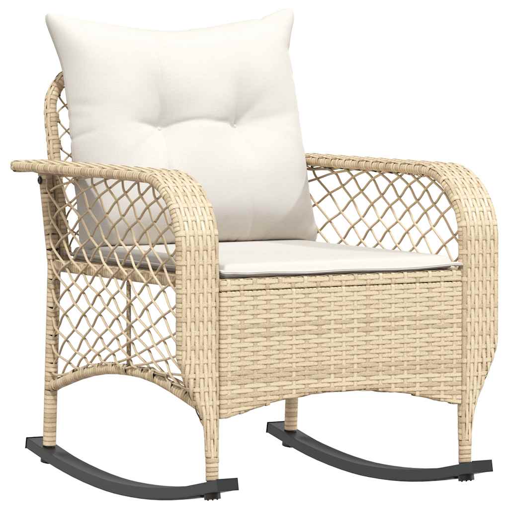 Sedia a Dondolo da Giardino con Cuscini in Polyrattan Beige - homemem39