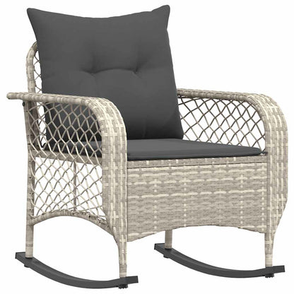 Sedia a Dondolo Giardino con Cuscini Polyrattan Grigio Chiaro - homemem39