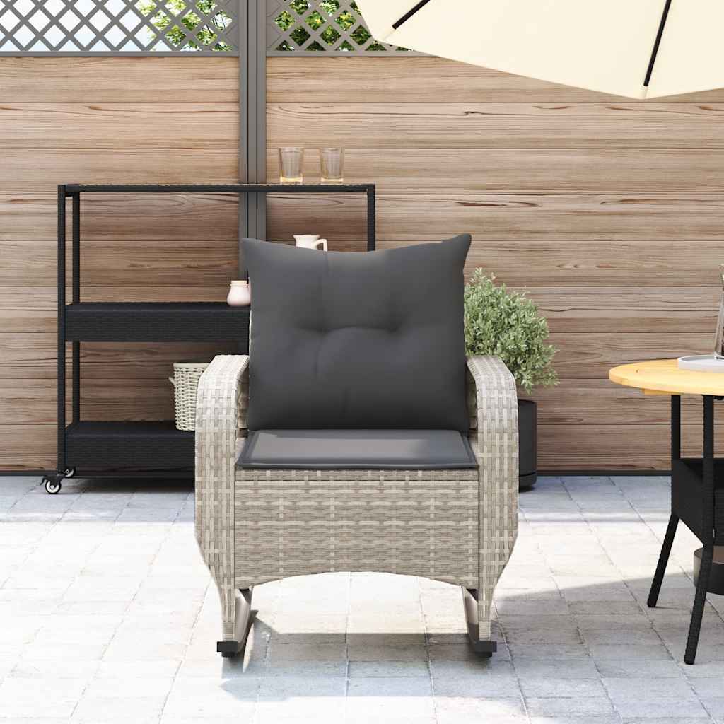 Sedia a Dondolo Giardino con Cuscini Polyrattan Grigio Chiaro - homemem39