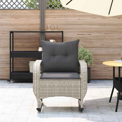 Sedia a Dondolo Giardino con Cuscini Polyrattan Grigio Chiaro - homemem39