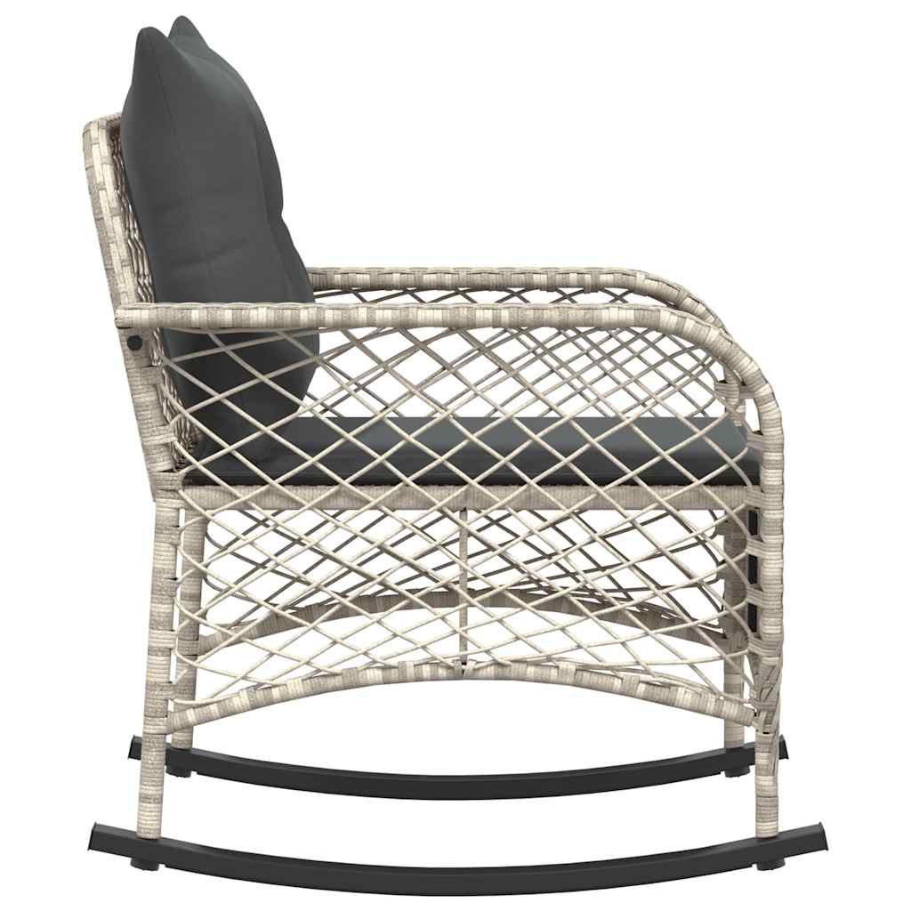Sedia a Dondolo Giardino con Cuscini Polyrattan Grigio Chiaro - homemem39