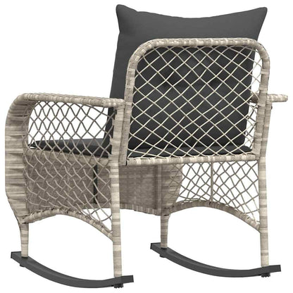Sedia a Dondolo Giardino con Cuscini Polyrattan Grigio Chiaro - homemem39