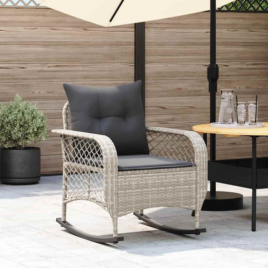 Sedia a Dondolo Giardino con Cuscini Polyrattan Grigio Chiaro - homemem39
