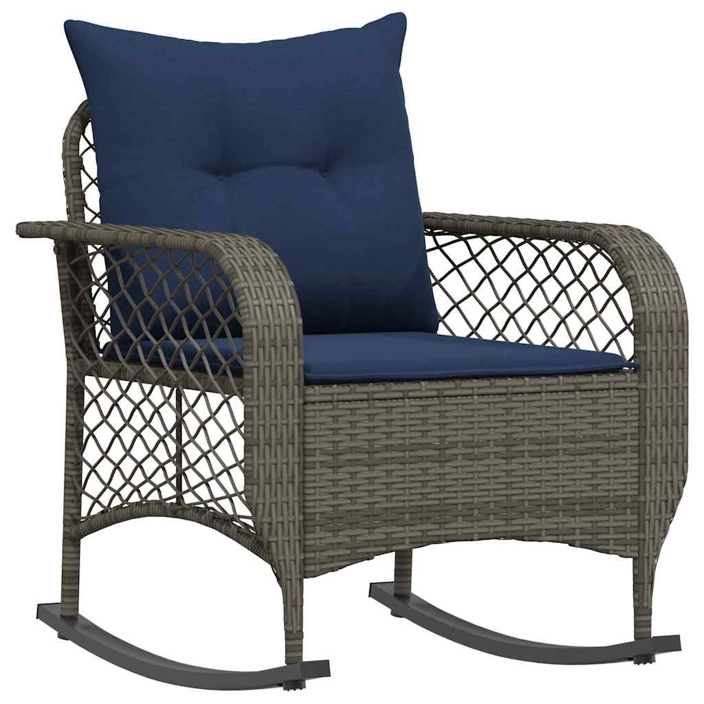 Sedia a Dondolo da Giardino con Cuscini in Polyrattan Grigio - homemem39