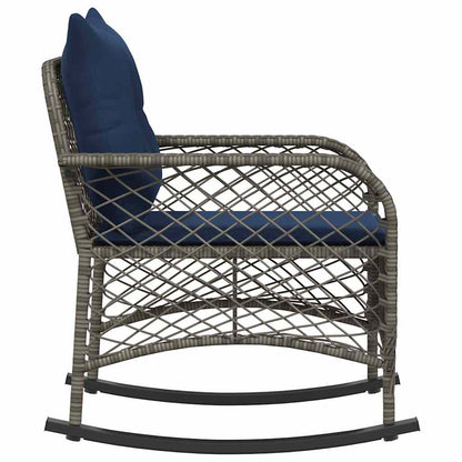 Sedia a Dondolo da Giardino con Cuscini in Polyrattan Grigio - homemem39