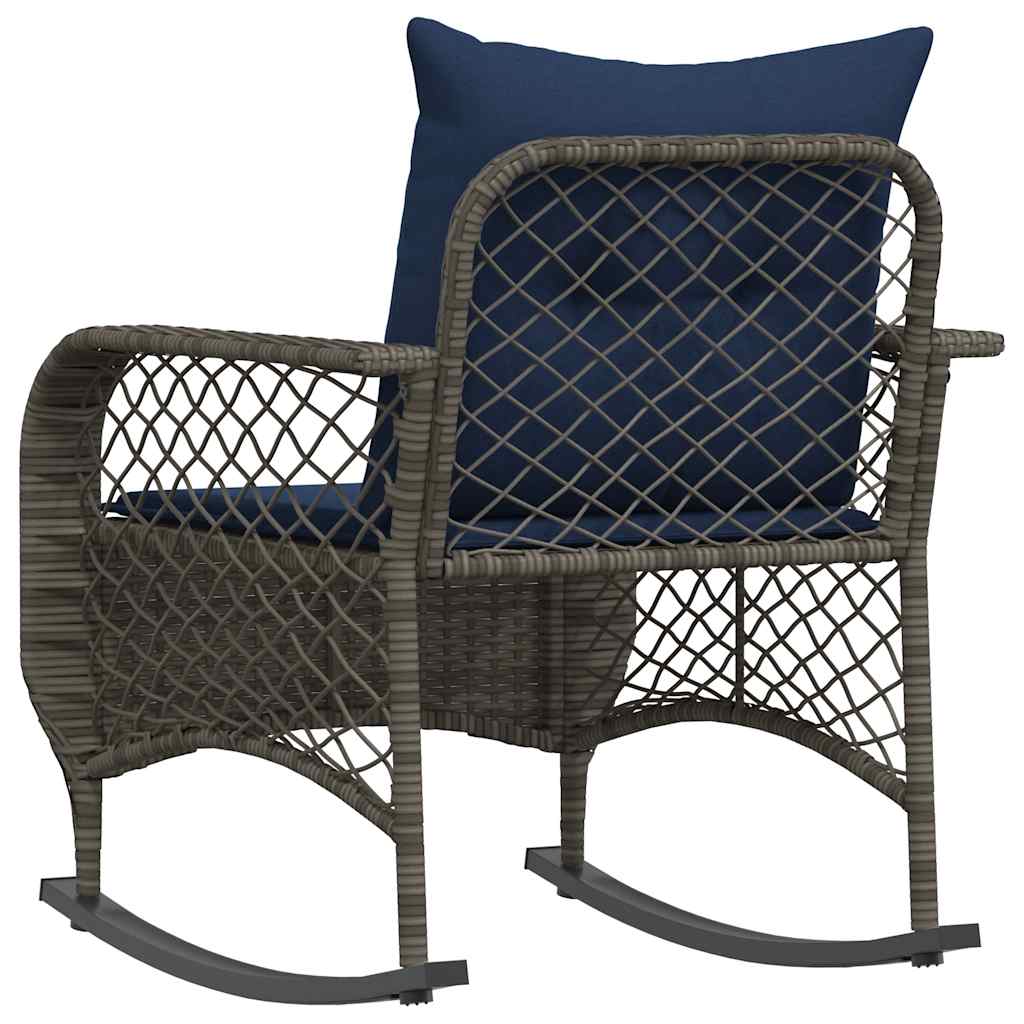 Sedia a Dondolo da Giardino con Cuscini in Polyrattan Grigio - homemem39