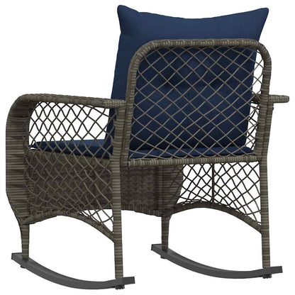 Sedia a Dondolo da Giardino con Cuscini in Polyrattan Grigio - homemem39