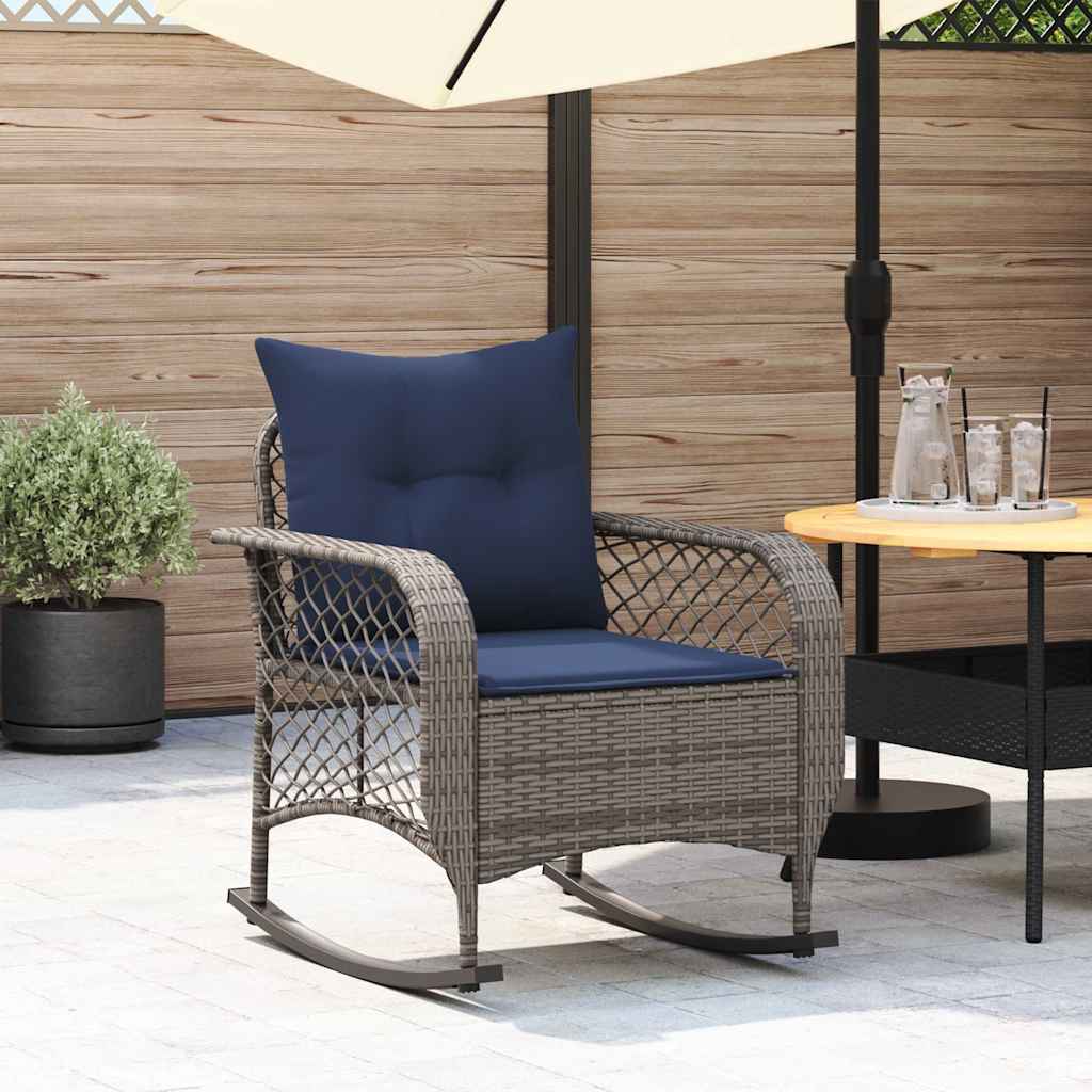 Sedia a Dondolo da Giardino con Cuscini in Polyrattan Grigio - homemem39